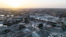 Last light over haul roads and stone cut benches